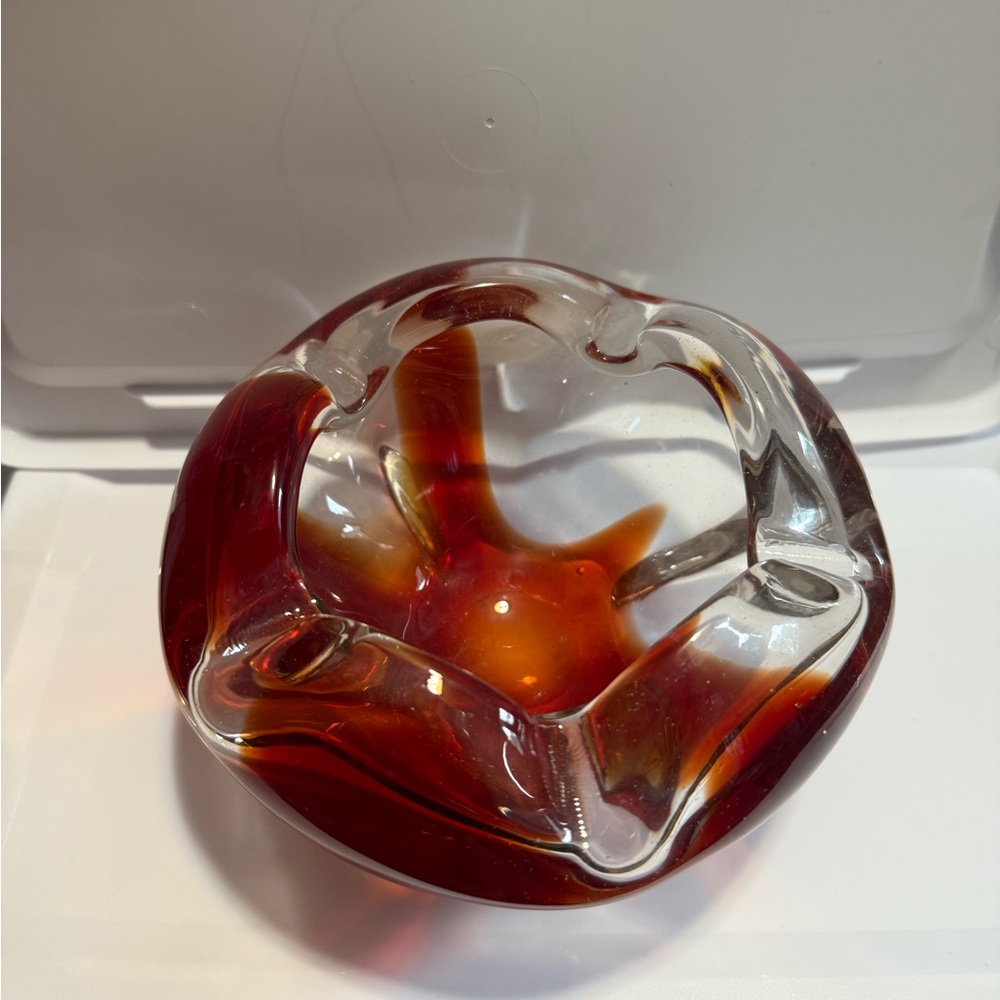 Murano glass bowls- set of 2 - Elegant Glass Art Bowl - Red and Clear glass.